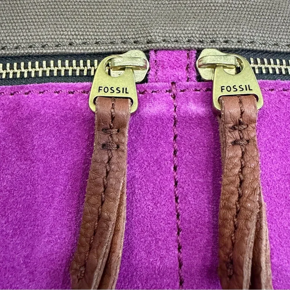 Fossil Erin Canvas and Leather Top Zip Crossbody Handbag Adjustable Pink Brown - Picture 5 of 15